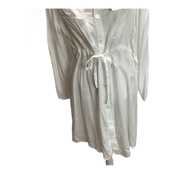 Woman's Venus Dress‎ Long Sleeve Drawstring Roll Up Sleeve Pockets Rayon White - Picture 3 of 7